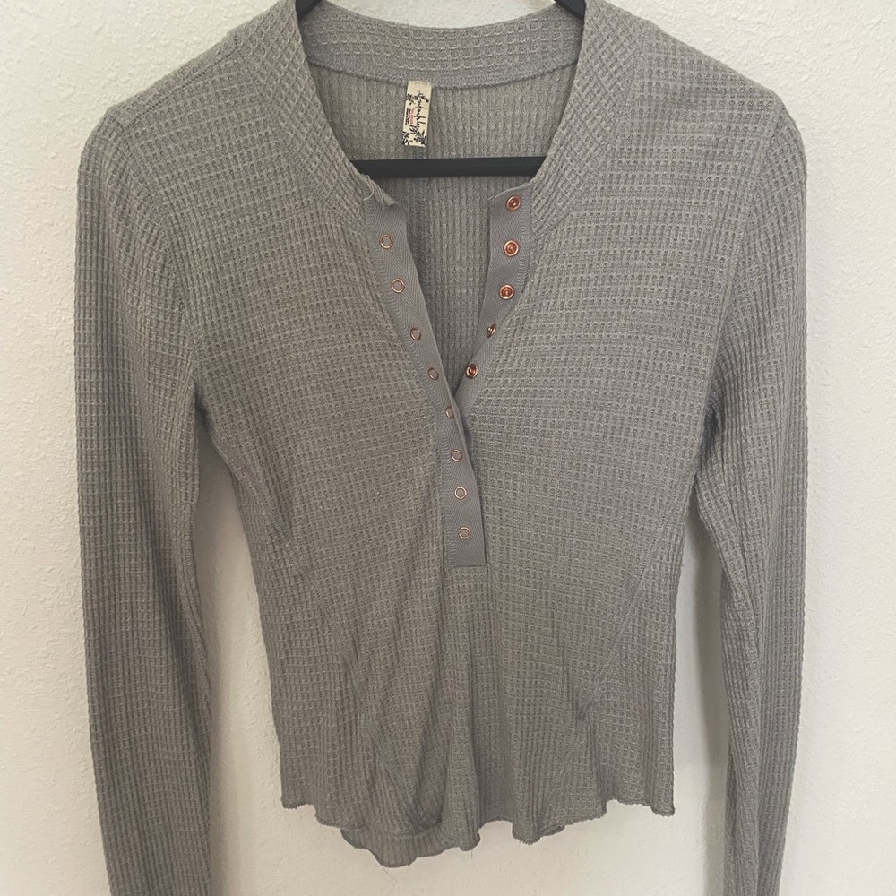 Free People Grey button down thermal shirt